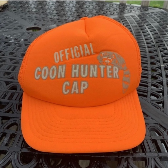 Vintage Coon Hunter Cap Neon Hunting Orange Official Hat SnapBack Trucker - Picture 1 of 7